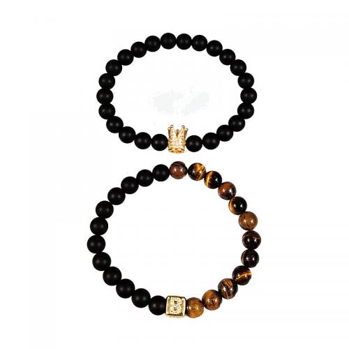 Tiger Eye Stone Bracelets, with Zinc Alloy, plated, Unisex 8mm Approx 18.5-19 cm, Approx 