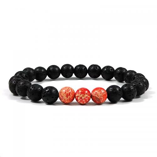 Gemstone Bracelets, Natural Stone, with Lava & Unisex 8mm Approx 18.5-19 cm, Approx 22-23/PC 