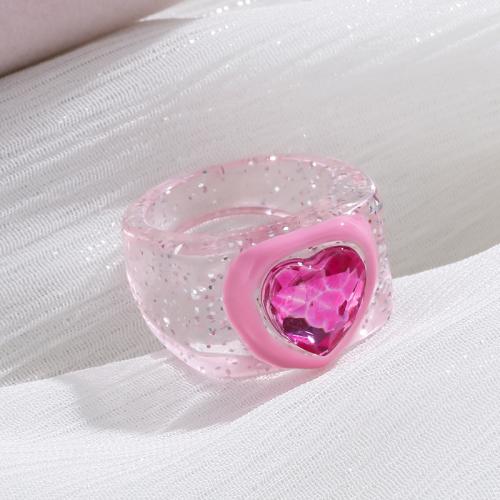 Rhinestone Pave Finger Rings, Resin, with Glass Rhinestone, Heart & for woman & enamel 