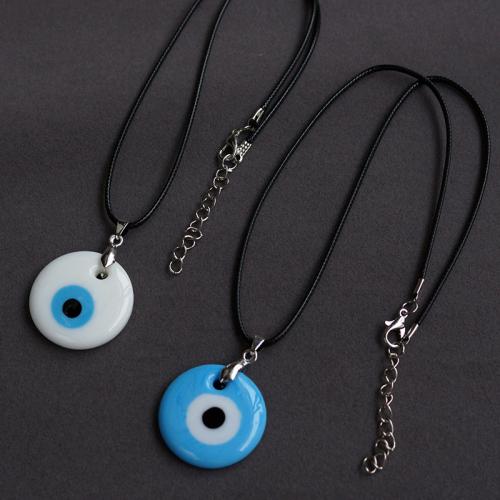 Evil Eye Jewelry Necklace, Lampwork, with Wax Cord & White Porcelain, with 5CM extender chain, Round, plated, evil eye pattern & for woman 30mm cm 