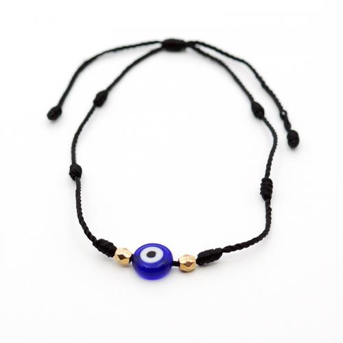 Evil Eye Jewelry Bracelet, Lampwork, with Cotton Thread, Round, gold color plated, Adjustable & evil eye pattern & for woman Approx 18 cm 