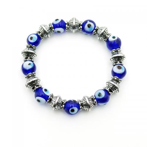 Evil Eye Jewelry Bracelet, Lampwork, with Zinc Alloy, plated, evil eye pattern 