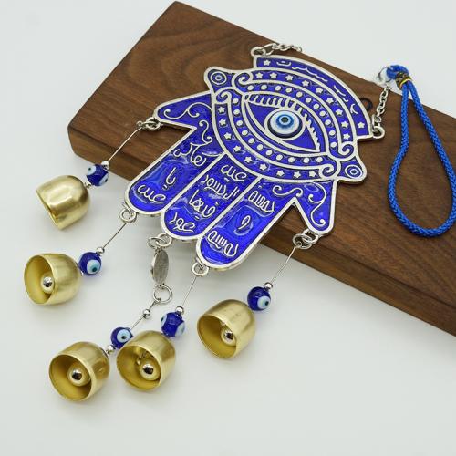 Zinc Alloy Windbell, silver color plated, for home and office & evil eye pattern & enamel, blue, 370mm cm 