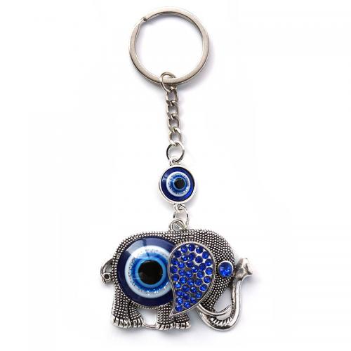 Evil Eye Key Chain, Zinc Alloy, Elephant, silver color plated, for home and office & evil eye pattern & with rhinestone 