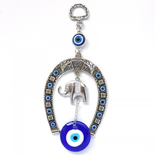 Zinc Alloy Hanging Ornaments, with Glass, Elephant, silver color plated, for home and office & evil eye pattern, blue, 820mm 