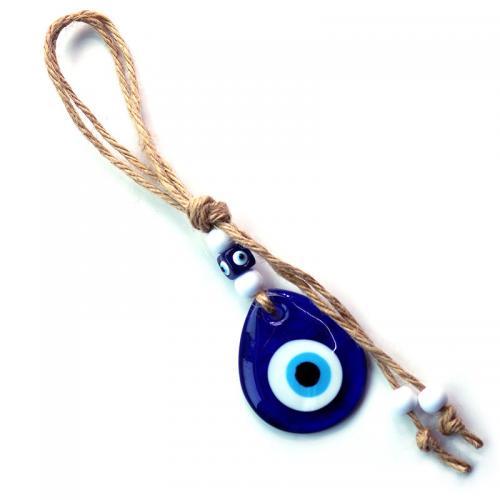 Lampwork Hanging Decoration, with Linen & Resin, Round, for home and office & evil eye pattern 
