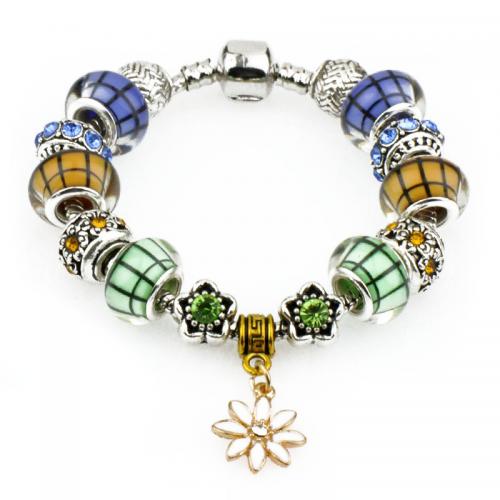 Zinc Alloy European Bracelets, with Crystal & Lampwork & Cupronickel, fashion jewelry & for woman 