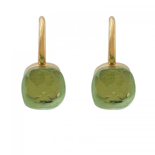 Brass Drop Earring, with Glass, real gold plated, for woman, golden 