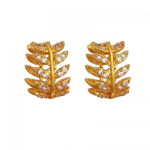 Cubic Zirconia Micro Pave Brass Earring, Wheat, real gold plated, micro pave cubic zirconia & for woman, golden 
