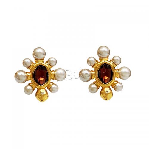 Cubic Zircon Brass Earring, with Glass Pearl, real gold plated, micro pave cubic zirconia & for woman, golden 
