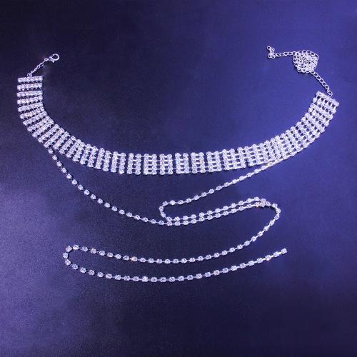 collier de Stras en alliage Zinc, alliage de zinc, Double couche & bijoux de mode & pour femme & avec strass, plus de couleurs à choisir Environ 55 cm, Vendu par PC