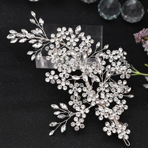 Bridal Hair Clip, Brass, with Rhinestone, fashion jewelry & for woman & with rhinestone, silver color 
