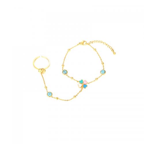 Nuptiale d'anneau de bracelet, Acier inoxydable 304, avec turquoise & strass, bijoux de mode & styles différents pour le choix & pour femme, doré, Vendu par PC
