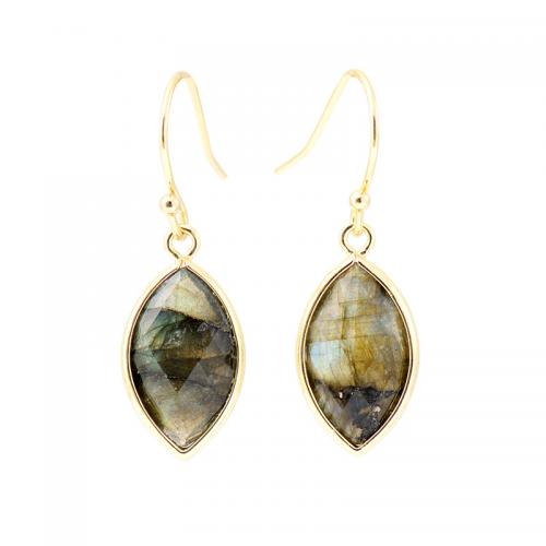 Labradorite Drop Earring, with Brass, Horse Eye, gold color plated, Bohemian style & for woman 