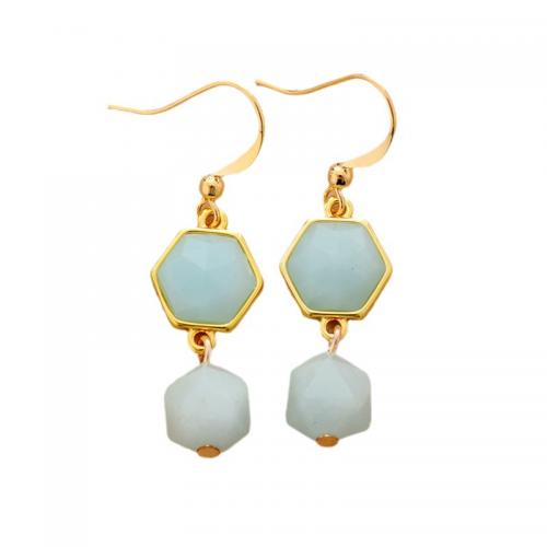 ​Amazonite​ Drop Earring, with Brass, Geometrical Pattern, gold color plated, Bohemian style & for woman 
