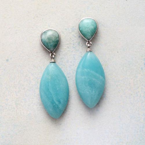 ​Amazonite​ Drop Earring, with Brass, Teardrop, platinum color plated, Bohemian style & for woman 