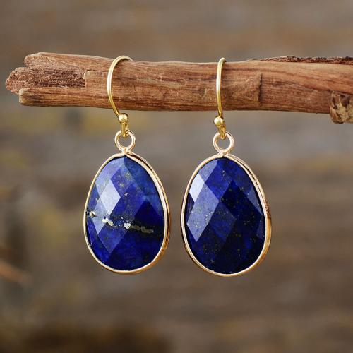 Gemstone Drop Earring, with Brass, Teardrop, gold color plated, Bohemian style & for woman 