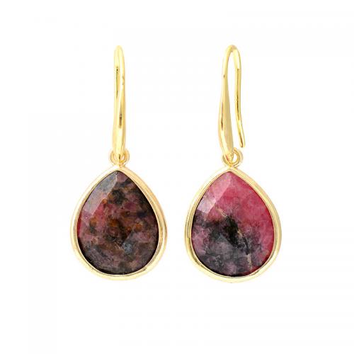 Rhodochrosite Drop Earring, with Brass, Teardrop, gold color plated, Bohemian style & for woman 