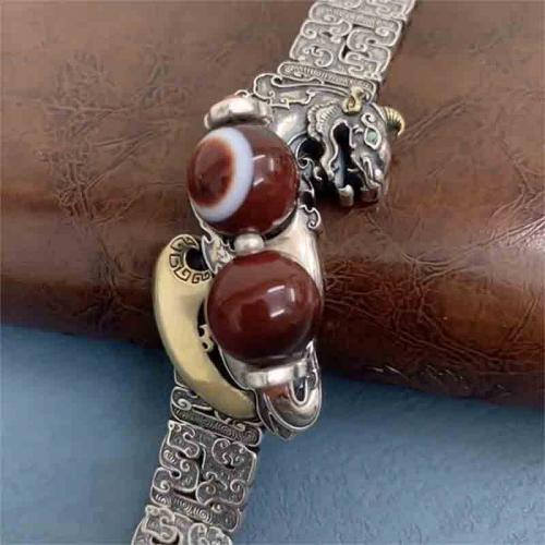 Brass Bracelet, with Tibetan Agate, Fabulous Wild Beast, plated, vintage & for man 