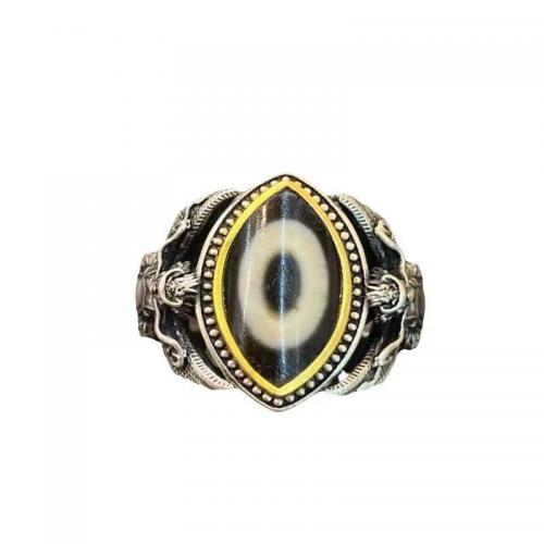 Латунь Манжеты палец кольцо, с тибетский агат, Другое покрытие, Винтаж & Мужская & регулируемый, размер:6-10, продается PC