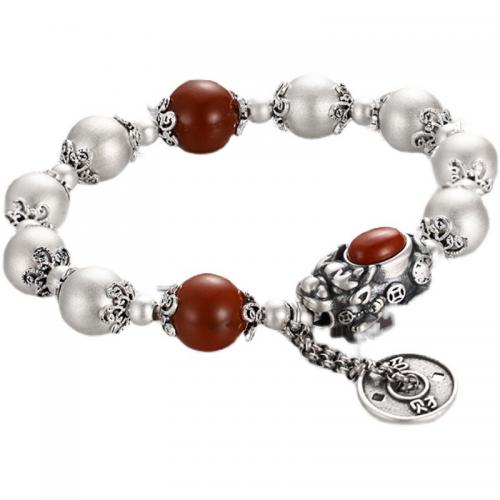 Brass Bracelet, with Yunnan Red Agate, Fabulous Wild Beast, silver color plated, vintage & Unisex Approx 7 Inch 