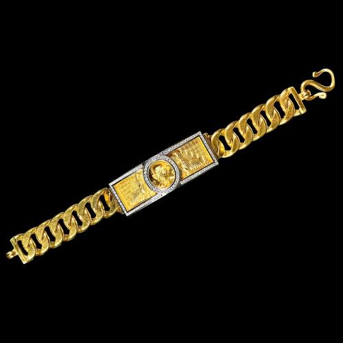 Brass Bracelet, gold color plated, Unisex & with rhinestone 