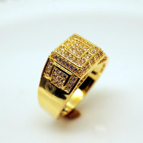Цирконий Micro Pave Латунь палец кольцо, плакирован золотом, ювелирные изделия моды & Мужская & разный размер для выбора & инкрустированное микро кубического циркония, не содержит никель, свинец, продается PC