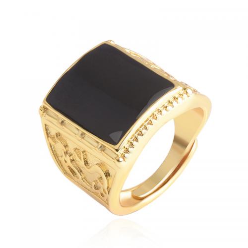 Палец кольцо-латунь, Латунь, Прямоугольная форма, плакирован золотом, ювелирные изделия моды & Мужский, черный, не содержит никель, свинец размер:8, продается PC