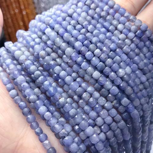 Single Gemstone Beads, Tanzanite, Square, polished, DIY & faceted, light blue, 4mm Approx 38 cm 