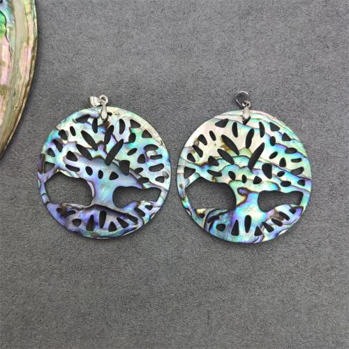 Abalone Shell Pendants, Flat Round, fashion jewelry & DIY & hollow, multi-colored 