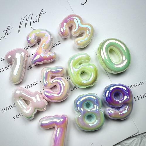 Plating Acrylic Beads, Number, colorful plated, DIY & luminated, mixed colors Approx 