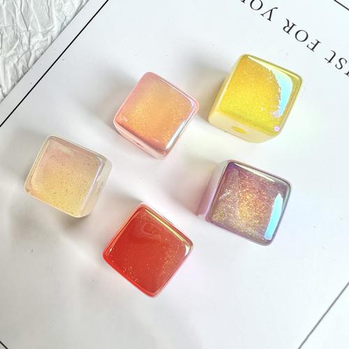 Plating Acrylic Beads, Square, UV plating, DIY, mixed colors, 14mm, Approx 