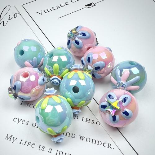 Perles acryliques plaquée, Acrylique, Rond, Placage coloré, DIY, couleurs mélangées, 16mm, Environ Vendu par sac
