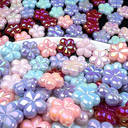 Perles acryliques plaquée, Acrylique, fleur, Placage de couleur AB, DIY & lumineux, couleurs mélangées, 24mm, Environ Vendu par sac