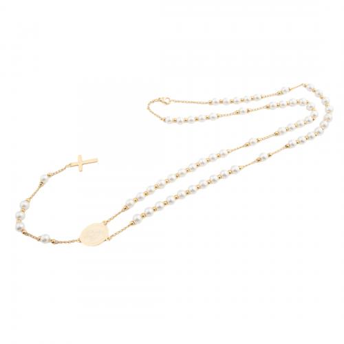 Collier de bijoux en acier inoxydable, Acier inoxydable 304, avec perle de plastique, bijoux de mode & pour femme, doré Environ 65.5 cm, Vendu par PC