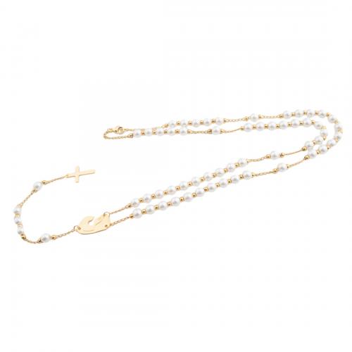 Collier de bijoux en acier inoxydable, Acier inoxydable 304, avec perle de plastique, bijoux de mode & pour femme, doré Environ 65.5 cm, Vendu par PC