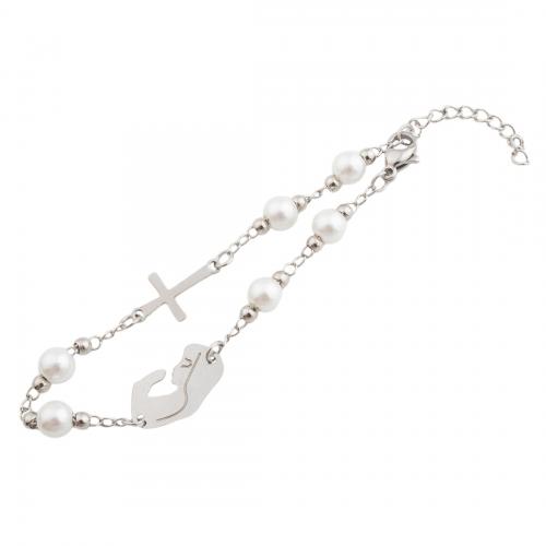 Bracelet en acier inoxydable, Acier inoxydable 304, avec perle de plastique, bijoux de mode & pour femme, couleur originale Environ 20.5 cm, Vendu par PC