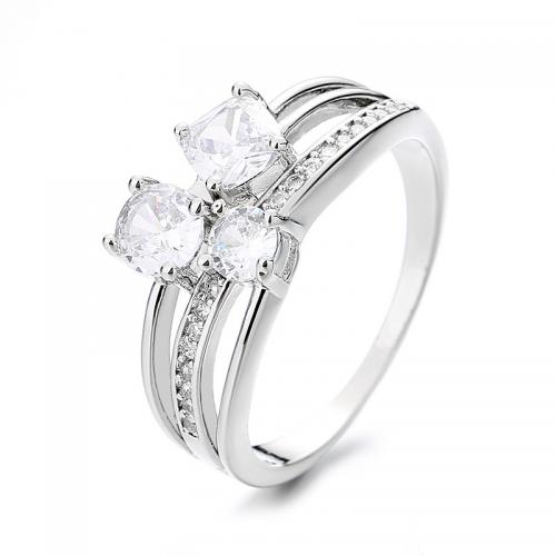 Cubic Zircon Brass Finger Ring & micro pave cubic zirconia & for woman, white 