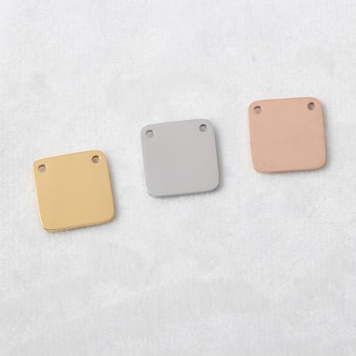 Stainless Steel Pendants, 304 Stainless Steel, Square, polished, DIY & double-hole 