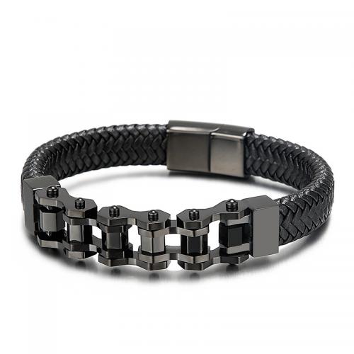 PU Leather Cord Bracelets, with 304 Stainless Steel, Vacuum Ion Plating, fashion jewelry & for man Approx 21 cm 