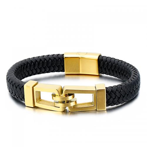 PU Leather Cord Bracelets, with 304 Stainless Steel, Vacuum Ion Plating, fashion jewelry & for man 