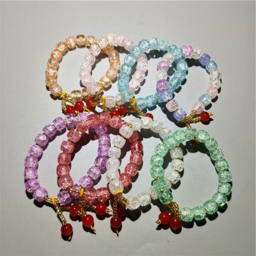 Glass Jewelry Beads Bracelets, Drum, fashion jewelry & for woman & crackle, Random Color Approx 18 cm 