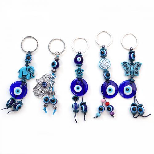 Evil Eye Key Chain, Glass, with Resin & Zinc Alloy, silver color plated, evil eye pattern 