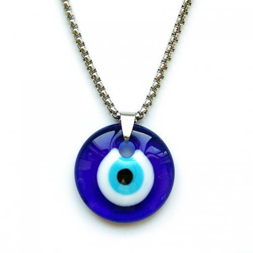 Evil Eye Jewelry Necklace, Glass, Round, silver color plated, Unisex & evil eye pattern 