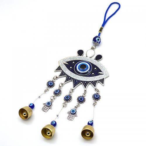Glass Windbell, with Zinc Alloy, silver color plated, for home and office & evil eye pattern & enamel, blue, 350mm 