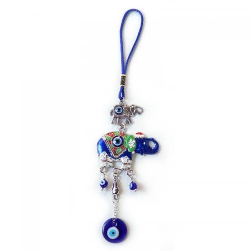 Zinc Alloy Hanging Decoration, with Glass, Elephant, silver color plated, evil eye pattern & enamel 300mm 