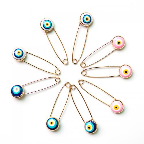 Iron Brooch, with Resin, Round, plated, Unisex & evil eye pattern 36mm 