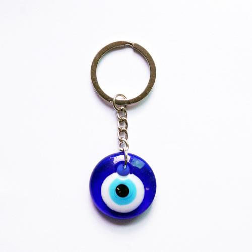 Böse Augen Murano Schlüsselanhänger, Glas, mit Zinklegierung, rund, plattiert, Modeschmuck & böser Blick- Muster, keine, 84x30mm, verkauft von PC