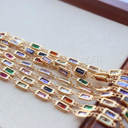 Decorative Beaded Chain, Brass, with Cubic Zirconia, gold color plated, DIY mixed colors 
