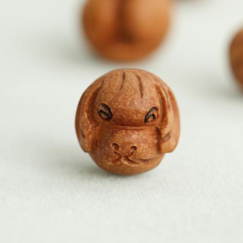 Original Wood Beads, Peach Pit, Dog, Carved, DIY, yellow, 12mm 